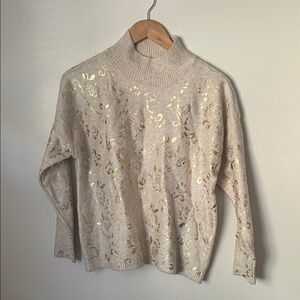 Liz Claiborne Cream Turtleneck Sweater with Gold Floral Foil